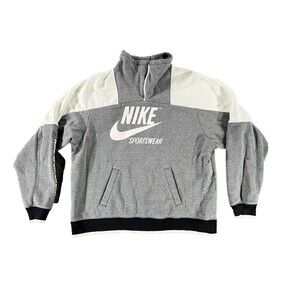Nike Women’s Sportswear Archive 1/4 Zip Sweatshirt Gray White AQ7114-091 Large